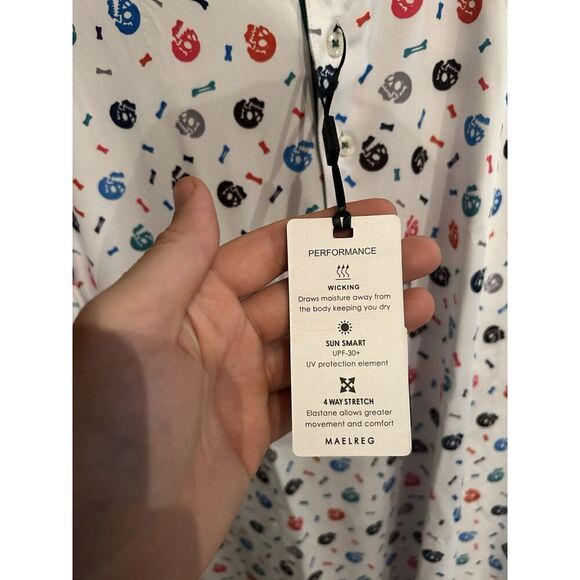 Maelreg Mens Large Performance Polo Skull Bones Multicolor Print Golf - Picture 3 of 8